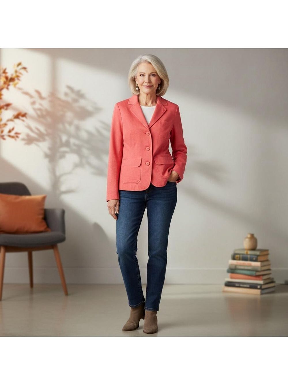 Talbots Petite Women Coral Ruffle Jacket